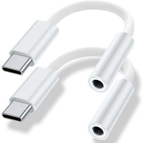 USB Type C to 3.5mm Headphone Jack Adapter (2-Pack), USB C to Aux Audio Dongle Cable for iPhone 17 Pro Max/17 Pro, 16/15 Pro Max, 16/15 Pro, iPad Pro, MacBook Samsung Galaxy S24 S23 S22 S21 Pixel 9 8