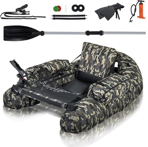 HOMASIS Bateau de Pêche Pneumatique pour Adultes,Bateau Gonflable Simple avec Palmes/Pompe/Pagaie pour gonflage,Canot de pêche avec Réservoir Gonflable pour Pêche Charge 150 kg,Camouflage