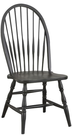 Pemberly Row Modern Wood Windsor Dining Chair, Antique Black Finish, 41.38 H x 18.6 W x 17.5 D, Multi-Step Hand Rubbed Finish, Durable and Easy to Clean, Classic Spindle Back, Turned Legs Dining