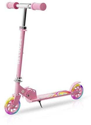 Scooter for Kids Ages 3+, Kids Kick Scooter with Led Light Up, Girly Pink Scooter with 3 Levels Adjustable, Lightweight Foldable Scooter for Boys&Girls Christmas Birthday Gift