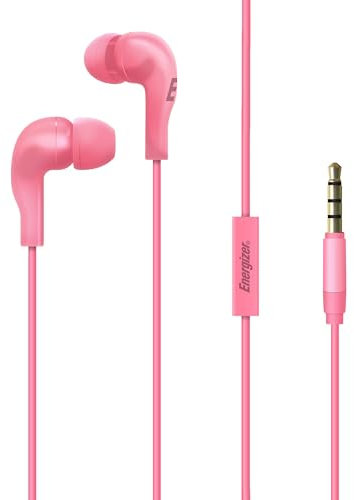 Energizer - Ecouteurs Intra-Auriculaires filaires, télécommande 1 Bouton de contrôle - Connectivité: câble Jack 3,5 mm – Couleur : Rose