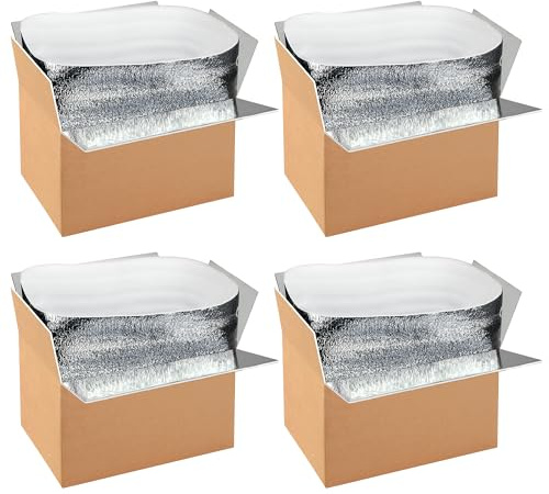 YSSOA 4 Pack Insulated Shipping Boxes with Aluminum Foil Liner,Thermal Insulation Cold Pack Shipping Boxes for Frozen, Reusable Styrofoam Cooler Box, Small Mailing Box, 12''x10''x7''