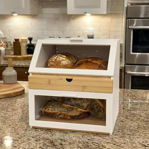 Maison Des Cadeaux BAM 28 - Portapane a 2 ripiani in legno di bambù con cassetto