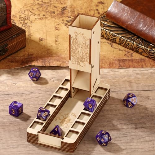 Vassoio per dadi in legno pieghevole DND, accessori D&D, Torre per dadi D20 mano magica, strumenti per giochi da tavolo, Giochi di ruolo scatola per