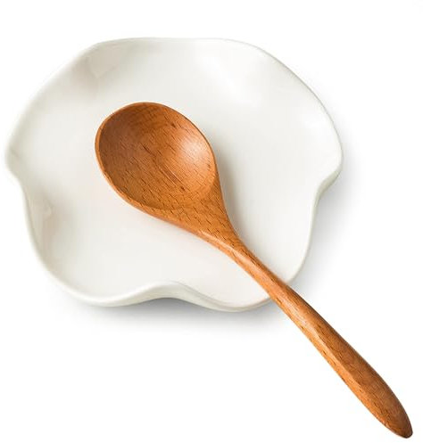 Repose Cuillère Cuisine en Céramique,Support pour Ustensiles de Cuisine,Porte-Cuillère pour Spatules,Pinces,Cuillères à Café ou Ustensiles,Cuisinière et Comptoir,Lavable au lave-vaisselle (Blanc,13cm)