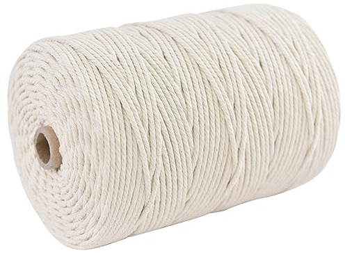 Macrame Cord 1mm X 100m Natural Cotton Macrame Rope Single Strand Thick Yarn String for Plant Hanger Wall Hanging Knitting DIY Home Decorations