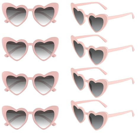 Morcheiong Lot de 8/16 paires de lunettes de soleil en forme de cœur UV400 - En forme de cœur - Pour femme - Pour mariage, demoiselle d'honneur, cadeau de fête, Rose