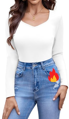 Aottori Maglia Termica Donna Manica Lunga Scollo a V Invernale | Maglietta Caldo, Basic Tops, Intimo Sottogiacca, Elasticizzato Aderente, Layer, Tee Casual