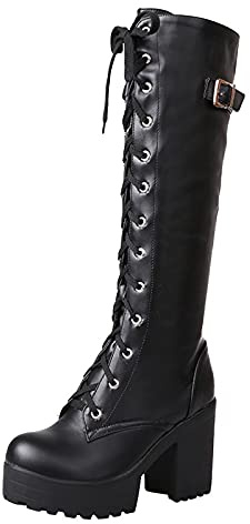 Thic Heeled platåstövlar stövlar högklackade kvinnors stövlar damstövlar knähöga stretchiga