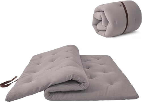 Bärbar drottning futon madrass rullbar golvmatta vikbar sovdyna för sovsal lätt grå sängkläder lösning