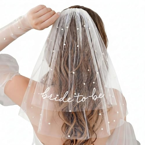 Bride to Be Veil, White Hen Do Veil with Comb and Pearl, Hen Party Accessories
