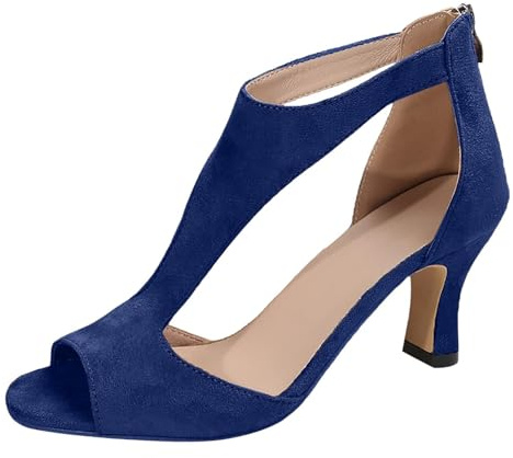 Slip-on dam sommar med klack, klackskor dam fram öppen mocka pumps öppen tå högklackade skor blockklack dansskor rygg dragkedja höga klackar solid färg sommarsandaler