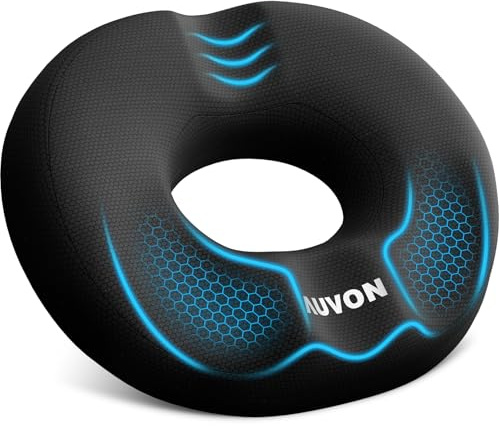AUVON Donut Cushion for Hemorrhoid & Tailbone Pain Relief, Dual-U Design | Memory Foam Seat Cushion with Thigh Slope for Long Sitting, Office Chair Cushion for Sciatica, Postpartum & Post-Surgery