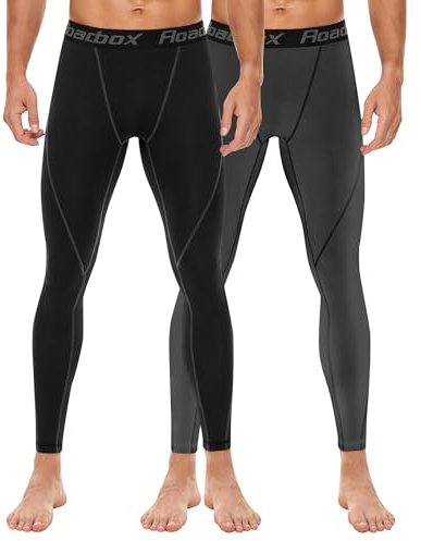 Roadbox Men's 2 Pack Compression Pants Base Layer Tights Leggings for Workout Running (Black+Gray,M)