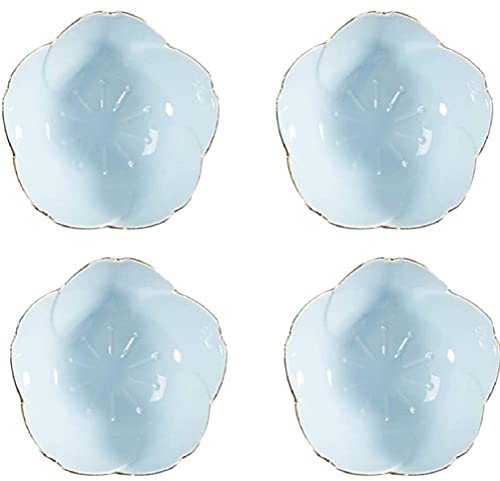 YDoLimmer 4 Stück Dessert Schälchen Saucenschälchen aus Keramik Blumen Form Sushi Schalen Set Servierschalen für Ketchup Sojasauce Snack Tapas Dessert (Blau)