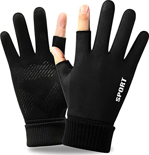 LassZone Women Men Sports Fingerless Gloves for Mobile Phone Game Cycling Running Hiking Driving Open Fingers Touchscreen Fleece Winter Warm Gloves Mittens