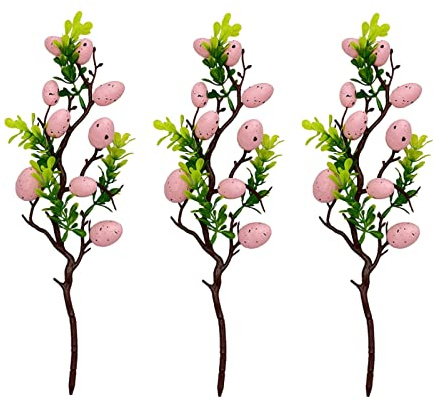 YQYAZL 3 st påskdekoration äggträdgren, konstgjord påskgren med färgglada ägg och gröna blad för hem påskvas bordsdekoration gåvor/rosa