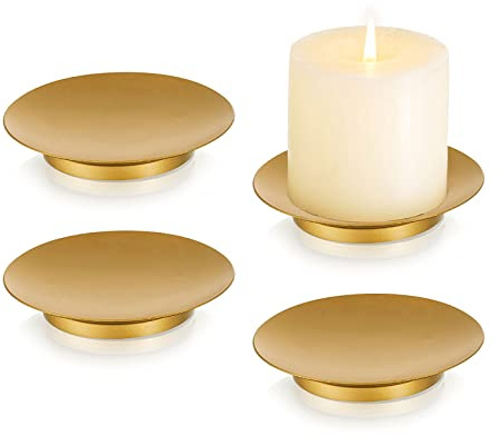 Romadedi Iron Plate Candle Holder, Gold Candle Holders for Pillar, Set of 4 Small Candle Tray, Pillar Candle Holder Plate Metal Candle Stand for Coffee Table Decor, Wedding, Party, Home Decor