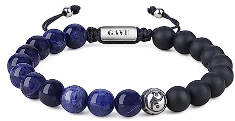 GAVU Bracciale da Uomo con Perline di Onice e Sodalite e Charm Yin Yang in Acciaio Inox, Bracciale Pietre Naturali da Uomo Regolabile