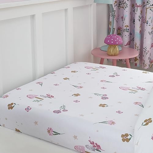 Happy Linen Company Girls Boys Kids Enchanted Forest Unicorn White Double Fitted Sheet Bedsheet Bedding Bed Linen