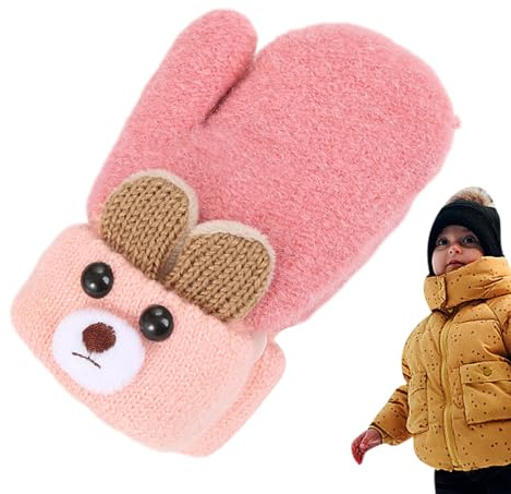 Varma babyvantar för bebisar, söta tecknade björnöron vantar med snöre, babyvantar för pojkar och flickor i åldern 0–3 år, för halloween och jul Bseid | Vintervantar för småbarn för pojkar och flickor i åldern 0-3 år till Halloween och jul