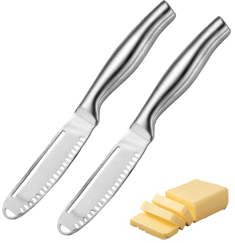 Palmcee 2pcs Butter Knife Spreader Stainless Steel Butter Curler Cheese Slicer Butter Spread Knife Smooth Spreading and Easy Curling Essential Kitchen Tool Gadgets