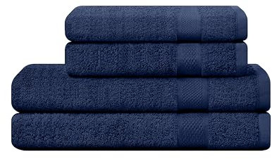 CAMRY Handtuch Set 4-teilig - 2 Badetücher 70x140 cm und 2 Handtücher 50x100 cm aus 100% Baumwolle 500 g/m² - weiche und saugstarke Tücher in Farbe Navy