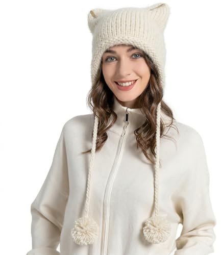ZLYC Dam kattöra slouchy stickad mössa grunge söt vintermössa