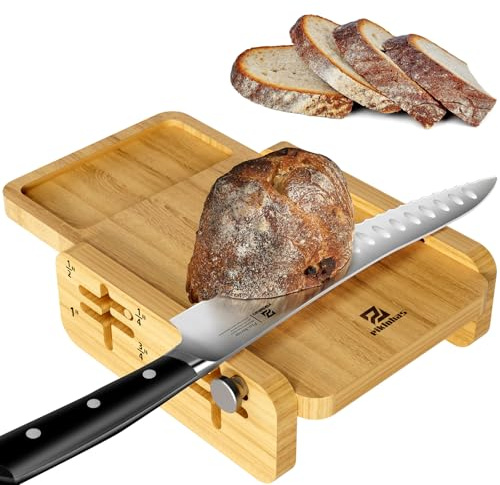 Piklohas Bread Slicer for Homemade Bread, World's First Horizontal Wooden Loaf Cutter with Crumb Tray, Adjustable 3 Slice Thickness for Sourdough, Cake, Toast, and Bagels(Without Knife)