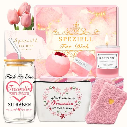 YANSYUN Geschenke für Frauen Geburtstagsgeschenk Geschenkset Frauen mit Trinkgläser Duftkerze Duschbombe Kuschelsocken für Freundin Kolleginnen Mutter