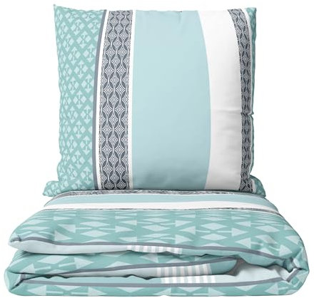 Leonado Vicenti Biber Bettwäsche 200x200 Winter Set flauschig Feinbiber gestreift Petrol Weiss Kissenbezug 80x80 cm mit verdecktem Reissverschluss 3teilig