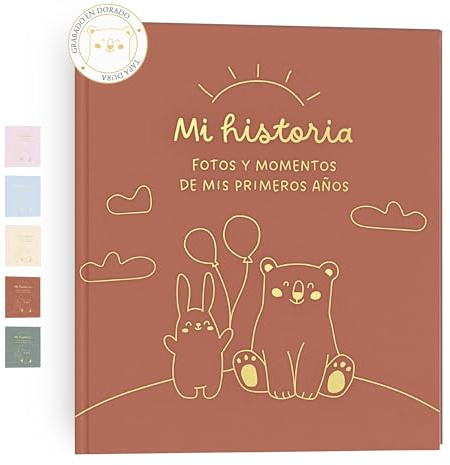 HuBorns - Livre de Naissance Bébé pour Coller des Photos et Écrire avec plus de 50 Pages et Autocollants, Album Photo Bebe de Première Année jusqu'à ses 5, Idéal comme Cadeau Naissance Fille et Garçon