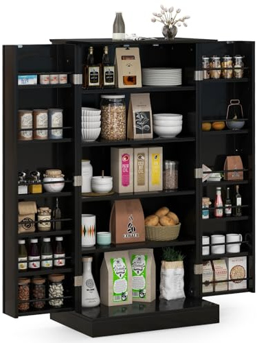GIANTEX Buffet de Cuisine avec 2 Portes, Armoire Cuisine Rangement Moderne avec 16 Étagères Réglables, Dispositif Anti-basculement, pour Salle à Manger, Salon(60 X 40 X 120 CM) (Noir)