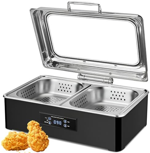 QUTBAG Réchaud électrique 500 W, 35~90 °C réglable en Acier Inoxydable, Chauffe-Aliments, poêle de Cuisine Commerciale, pour Restaurant, Restauration, fêtes, banquets 9L(Punching) Double Grid