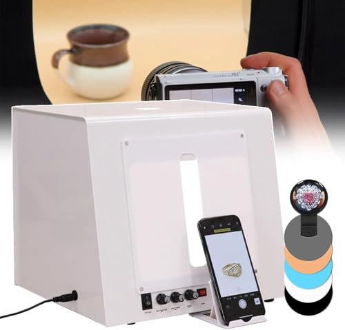 Mini Caja De Luz Para Estudio Fotográfico, Con 4 Luces De Relleno Regulables, Plato Giratorio De Velocidad Ajustable Y Estante Giratorio Para Colgar De 360°, Tienda De Fotografía Para Joyería, Caja De