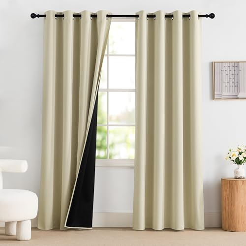PONY DANCE Rideau Occultant avec Œillets - Rideau Salon Moderne Lot de 2 Draperies Opaque Intérieurs pour Maison Chambre Tenture Occultante, Beige Clair, L 140 et H 220cm