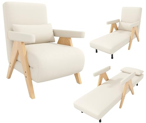 Lexiou Sillón reclinable 3 en 1 con función de dormir, sofá cama convertible, silla plegable acolchada, asiento tapizado, cama individual (beige)