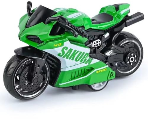 Motorcycle Model,Pull Back Motorcycle Plastic Street Machine Friction Power Mini Motorbike Model Kids Toy Gift Set for 3 Years+ (Green)