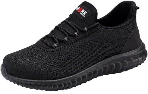 LARNMERN Chaussures de Sécurité Hommes Slip on Legere Baskets de Travail Chaussure de Chantier Embout de Protection 51666 (42.5 Hommes, Noir)