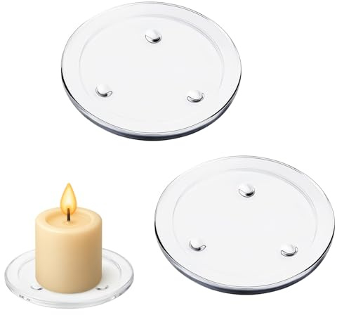 TMZELOA Set di 2 Portacandele Vetro, Piatto per Candele, Base per Candeles, Piatto Vetro Decorativo – Piattos Tondo Trasparente per Decorazione Tavolo Candeles e Decorazione Matrimonio Candelees