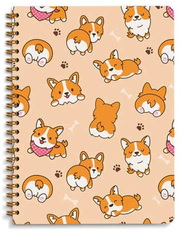 CSHVJ A5 Corgi Spiral Notebooks 5.8x8.3 Inch, Cute Funny Dog Ruled Notepads Back to School Yellow Dog Exercise Book Hardcover Spiral Travel Drawing Journal Diary for Teen Girls (Playing Corgi)
