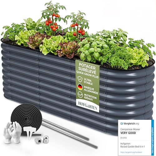 HOFGARTEN 200x60x64 cm Huerto Elevado Modular 6 en 1 de jardín, bancal Elevado de Metal con Base Abierta para Colocar sobre la Tierra, protección anticorrosión y Alta Estabilidad (Antracita)