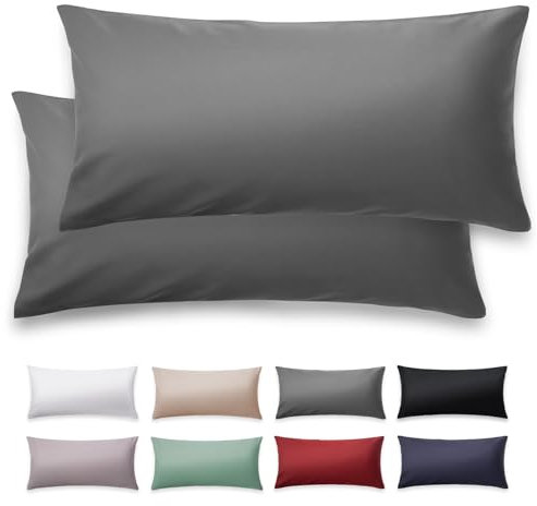 Blumtal Mako Satin Kissenbezug 40x60 Baumwolle Anthrazit - 2er Set Kissenbezüge aus 100% Baumwolle - edle Glanzoptik & Reißverschluss - Satin Kissenbezug für Kissen 40x60 Dekokissen & Sofakissen
