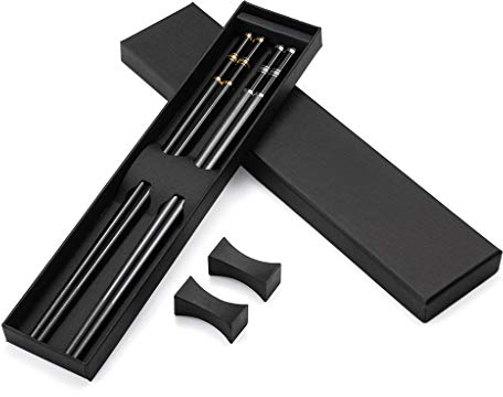 2 paia di bacchette giapponesi in lega d'oro e argento + 2 ripiani per bacchette in acciaio inox con supporto, set regalo, bacchette cinesi, posate asiatiche con confezione regalo