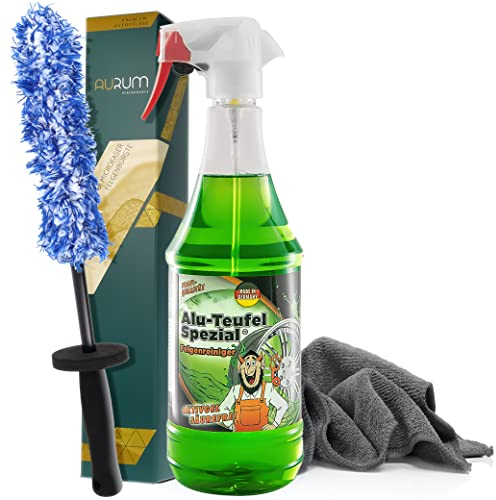 detailmate Felgenreinigungsset: TugaChemie Alu-Teufel Spezial Felgenreiniger Gel 1L + Aurum ultraFlat Microfaser Felgenbürste + detailmate Mikrofasertuch 320GSM