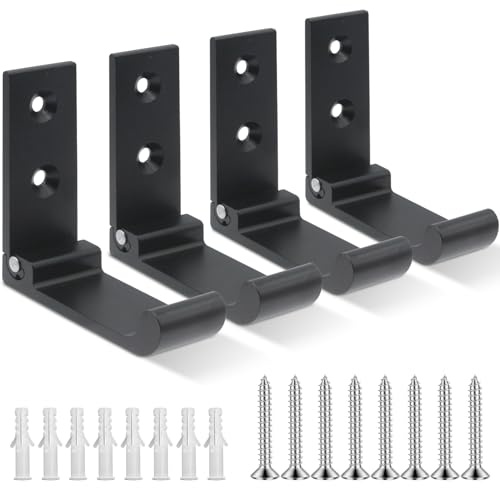 La Llareta Coat Hooks Wall Mounted, 4 Pieces Foldable Wall Hook, Aluminum Alloy Wall Hook, Headset Wall Hanger, with Screws, Obtuse Angle Design Wall Hooks for Bags Jacket Towel (Black)