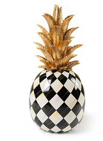 MACKENZIE-CHILDS Marquee Pineapple Sculpture, Decorative Pineapple Decor for Home, Black-and-White Courtly Harlequin