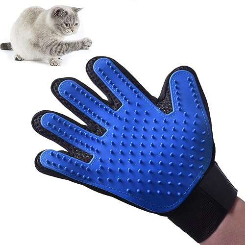 Gant Chat Brossage Gant Poil Chat en Silicone 4 en 1,Brossage, Massage, Bain et Récupération des Poils Gant Brosse Chien Gant Poil Chien (Bleu,Main Droite)