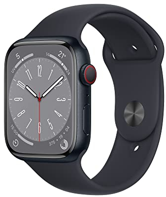 Apple Watch Series 8 (GPS + Celullar, 45mm) Midnight Aluminum Case with Midnight Sport Band, Regular (Renewed)