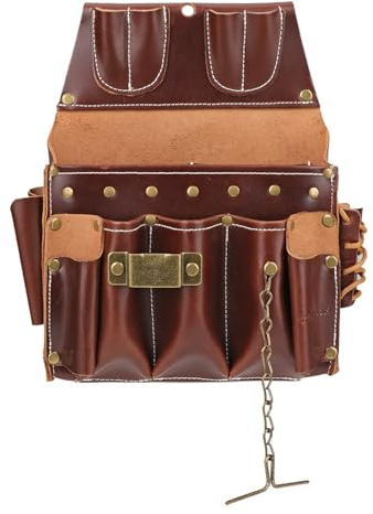 TOURBON Werkzeuggürteltasche aus Rindsleder, robuste Werkzeugtasche, Hammerhalter für Elektriker, Tischler, Bauarbeiter